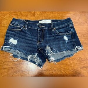 Abercrombie & Fitch Women's Distressed Dark Blue Jean Shorts